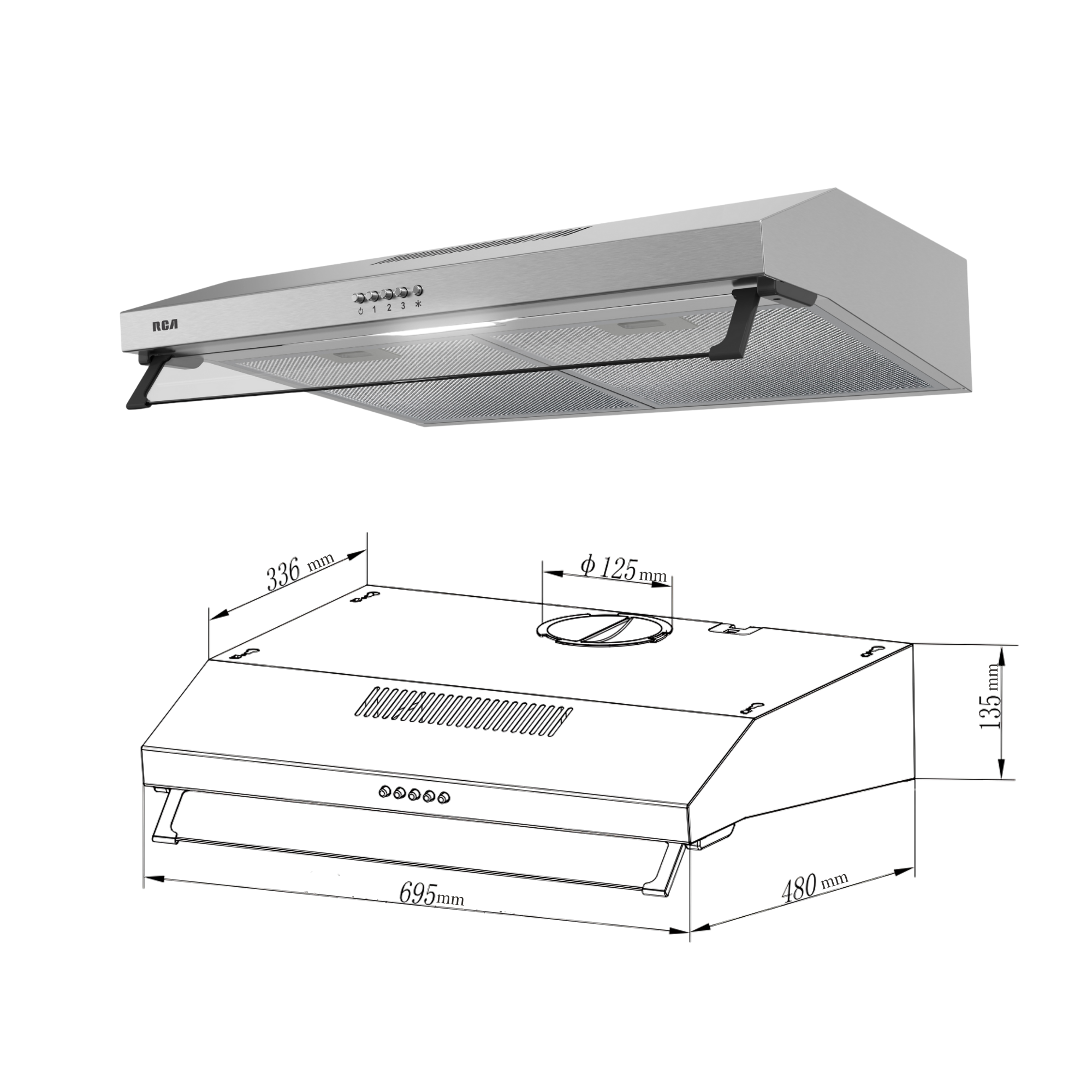 RV-CHUCC070BSS - Máy hút mùi dưới tủ RCA Century Collection 70cm, có kính chắn