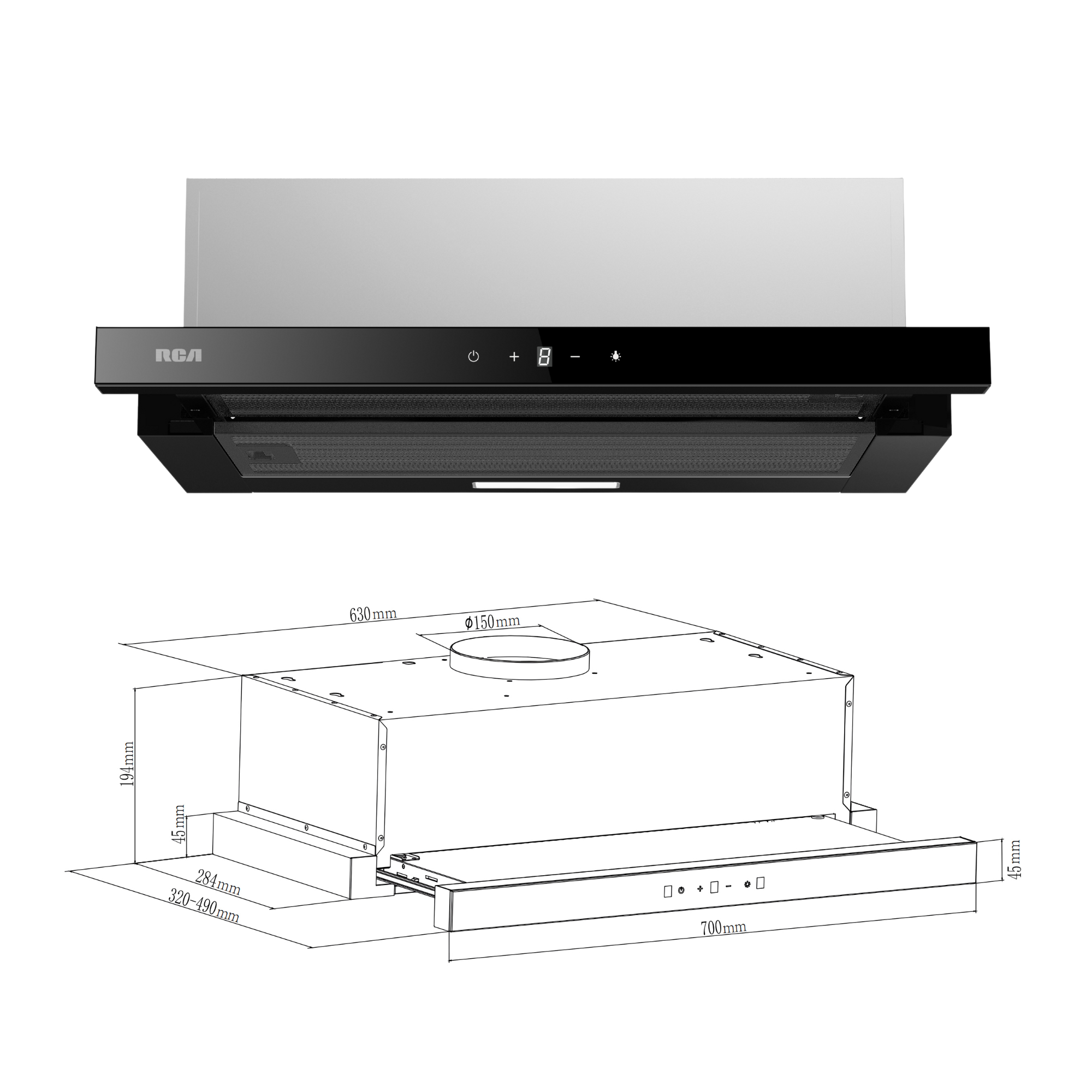 RV-CHIN2H070TBK- Máy hút mùi âm tủ RCA Heritage Collection 70cm, đen nhám